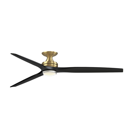 Fanimation Spitfire 72in 1-Light Flush Ceiling Fan | Brushed Satin Brass and Black Blades | Covered Patio & Living | Model FPD6721BBS-72BL-DWLK-F