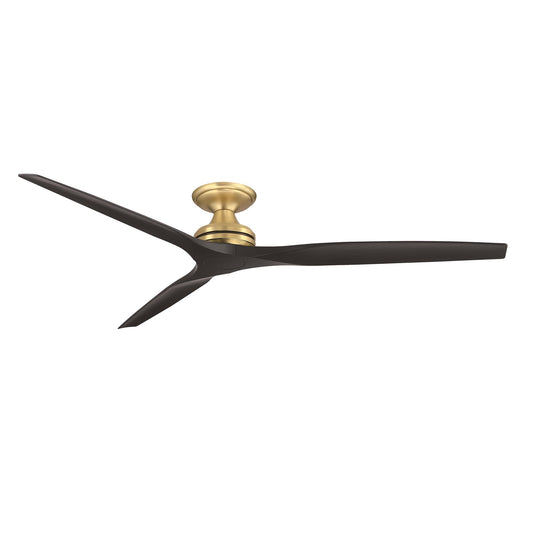 Fanimation Spitfire DC Custom 72in Flush Smart Ceiling Fan | Brushed Satin Brass and Black Buttonwood | Covered Patio | Model FPD6721BBS-72BL-F