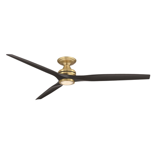 Fanimation Spitfire DC Custom 72in Flush Smart Ceiling Fan with LED Light Kit | Brushed Satin Brass and Black Buttonwood | Model FPD6721BBS-72BL-LK-F