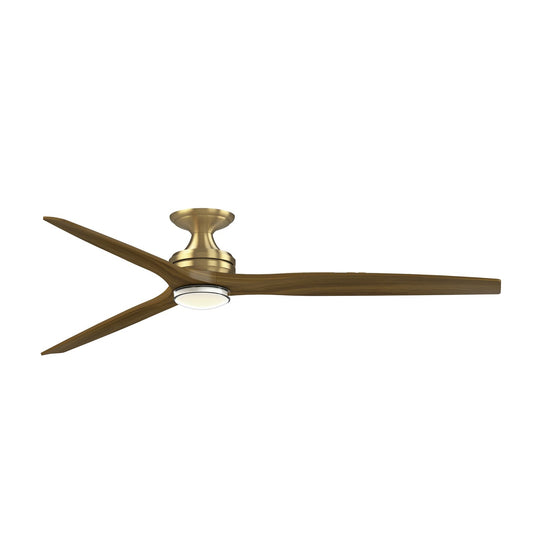 Fanimation Spitfire 72in Flush 1-Light Ceiling Fan | Brushed Satin Brass and Clear Glass | Covered Patio & Low Ceiling | Model FPD6721BBS-72K-DWLK-F