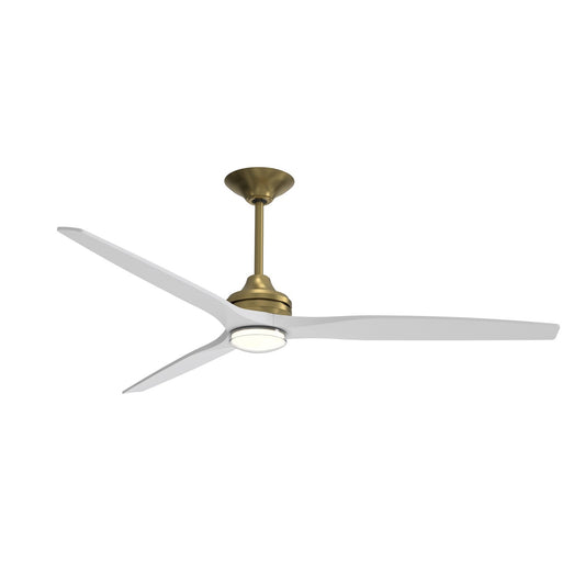 Fanimation Spitfire 72in 3-Blade Downrod Ceiling Fan with LED Light Kit | Brushed Satin Brass and Matte White Buttonwood | Model FPD6721BBS-72MW-DWLK