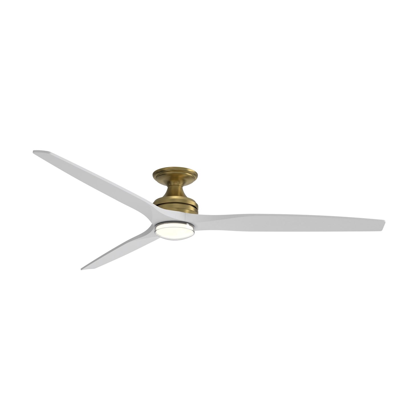 Fanimation Spitfire 72in 3-Blade Flush Ceiling Fan with LED Light Kit | Brushed Satin Brass and Matte White Buttonwood | Model FPD6721BBS-72MW-DWLK-F