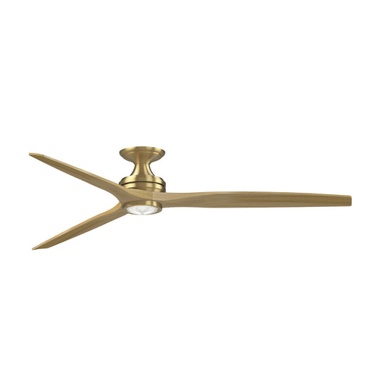 Fanimation Spitfire 72in Flush 1-Light Ceiling Fan | Modern Brushed Satin Brass and Natural Buttonwood | Covered Patio | Model FPD6721BBS-72N-LK-F