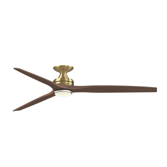 Fanimation Spitfire 72in Flush 1-Light Ceiling Fan | Modern Brushed Satin Brass and Whiskey Wood | Covered Patio | Model FPD6721BBS-72WK-DWLK-F