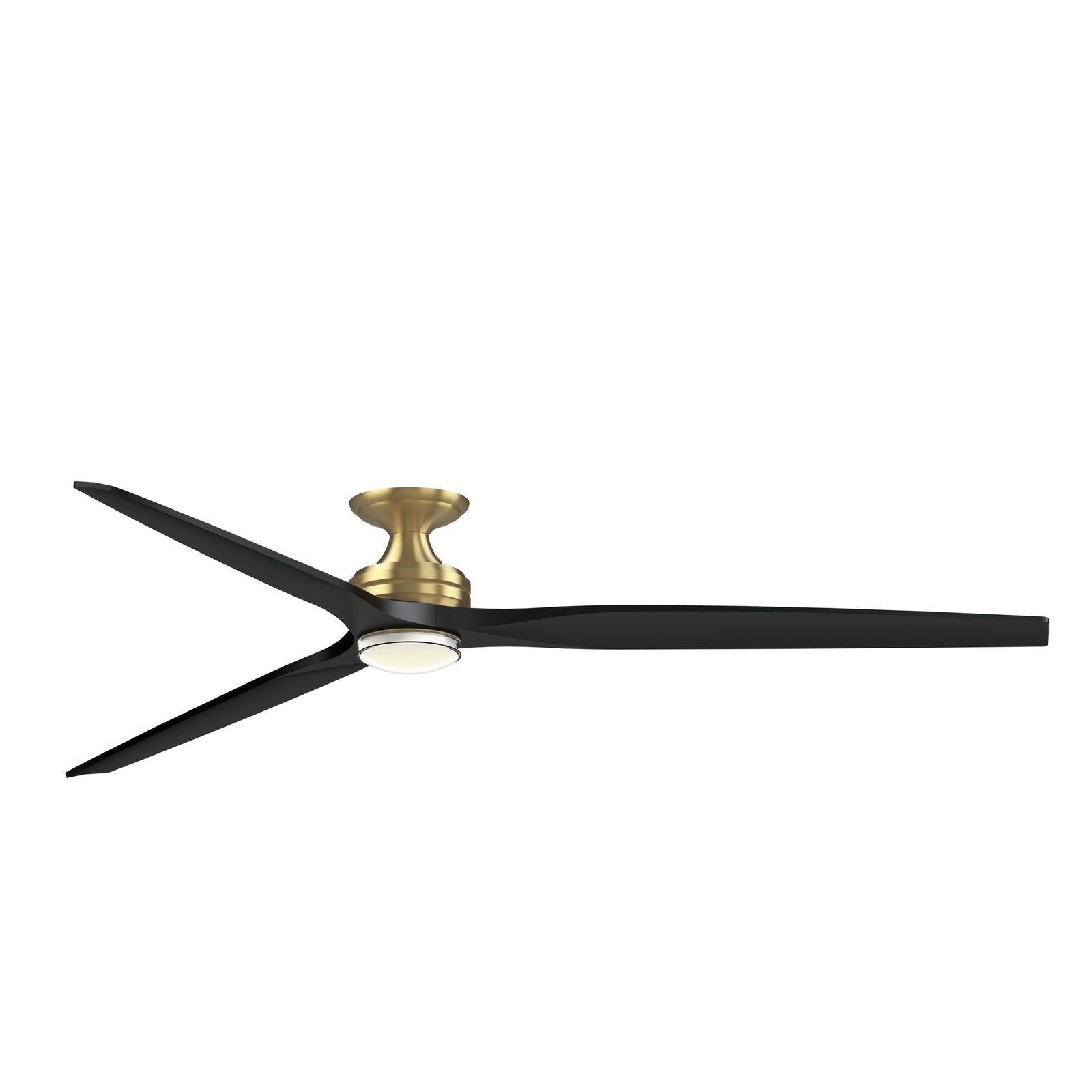 Fanimation Spitfire 84in Flush Smart Ceiling Fan | Brushed Satin Brass and Black Buttonwood Blades | Covered Patio | Model FPD6721BBS-84BL-DWLK-F