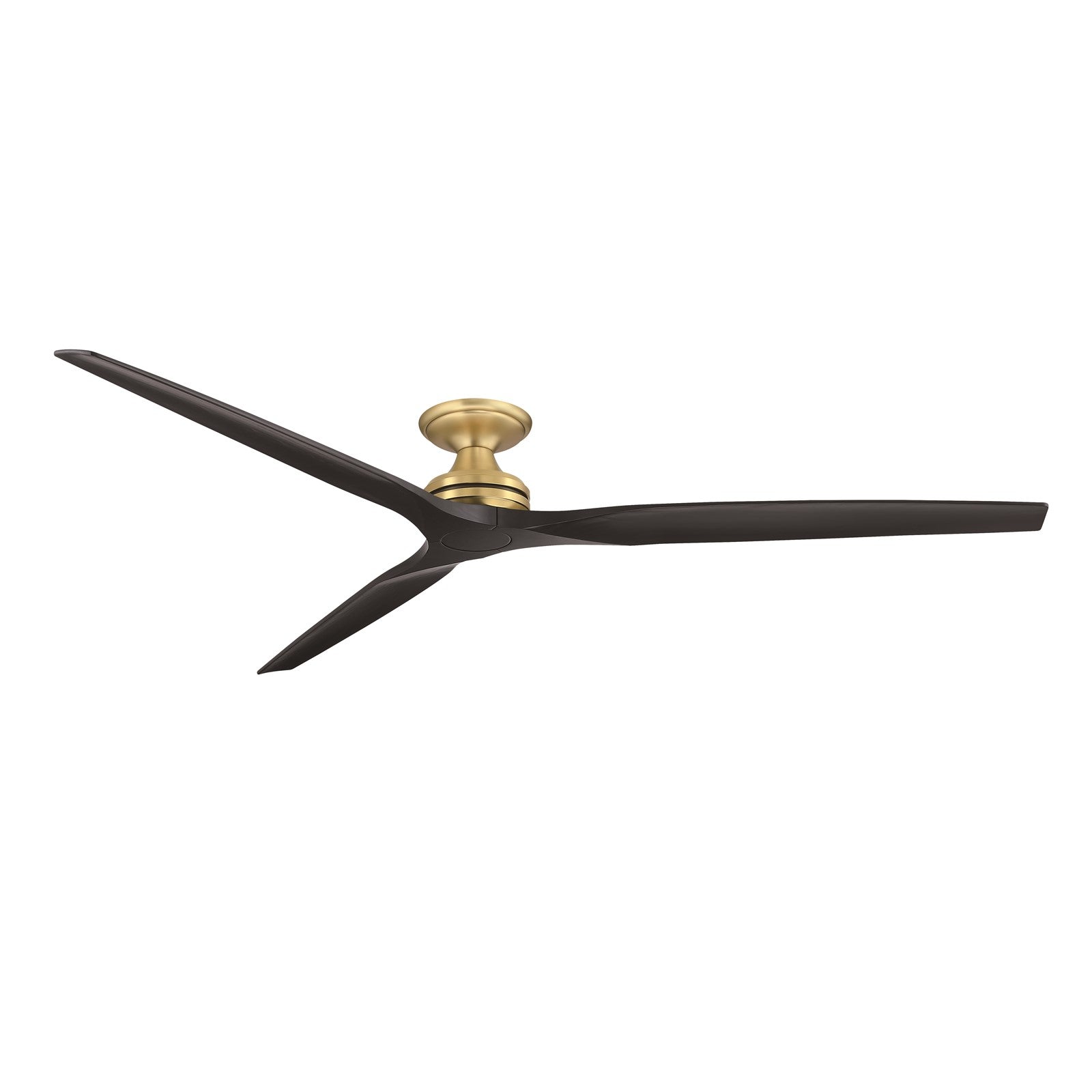 Fanimation Spitfire 84in Flush Smart Ceiling Fan | Brushed Satin Brass and Black Buttonwood Blades | Covered Patio & Low | Model FPD6721BBS-84BL-F