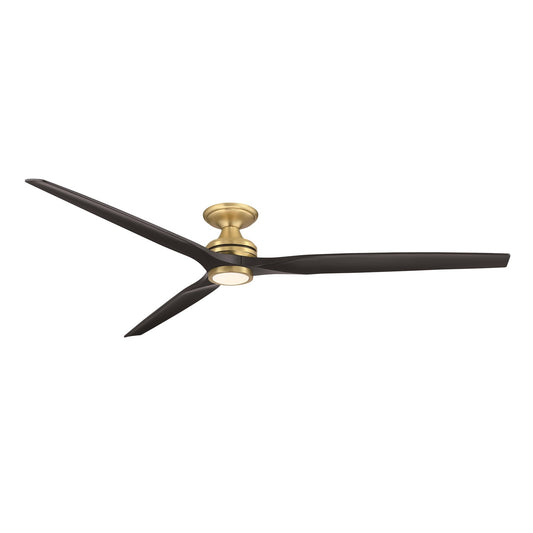 Fanimation Spitfire 84in Flush Smart Ceiling Fan | Brushed Satin Brass and Black Blades | Covered Patio & Living Room | Model FPD6721BBS-84BL-LK-F