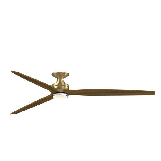 Fanimation Spitfire 84in Flush Smart Ceiling Fan | Brushed Satin Brass and Koa Blades | Covered Patio & Living Room | Model FPD6721BBS-84K-DWLK-F