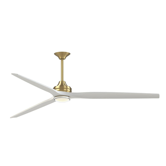 Fanimation Spitfire DC Custom 84in 1-Light Ceiling Fan | Brushed Satin Brass and Matte White Buttonwood | Covered Patio | Model FPD6721BBS-84MW-DWLK
