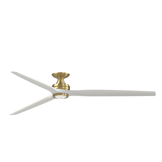 Fanimation Spitfire DC Custom 84in Flush Ceiling Fan | Brushed Satin Brass and Matte White Buttonwood | Covered Patio & Low | Model FPD6721BBS-84MW-F