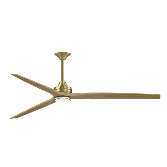 Fanimation Spitfire 84in Downrod Ceiling Fan with LED Light Kit | Brushed Satin Brass and Natural Blades | Covered Patio | Model FPD6721BBS-84N-DWLK