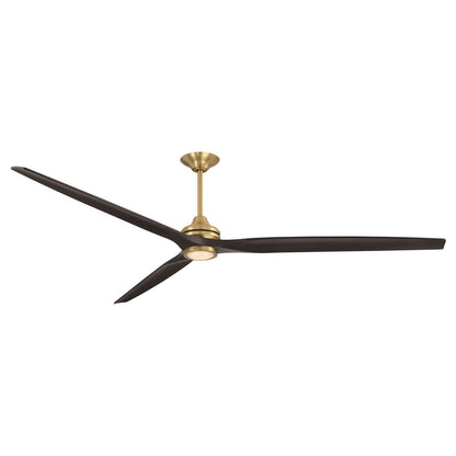Fanimation Spitfire 96in Ceiling Fan with LED Light | Brushed Satin Brass and Black Buttonwood Blades | Covered Patio | Model FPD6721BBS-96BL-LK