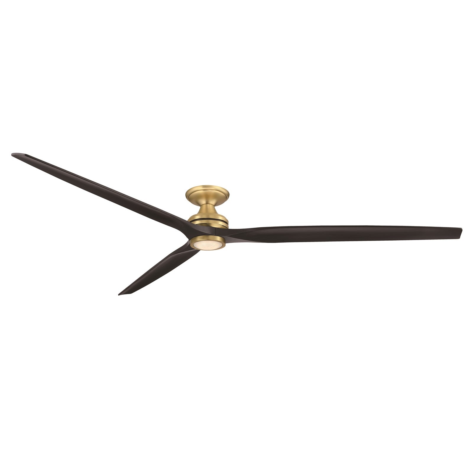 Fanimation Spitfire 96in Flush Ceiling Fan with LED Light | Brushed Satin Brass and Black Buttonwood Blades | Covered | Model FPD6721BBS-96BL-LK-F