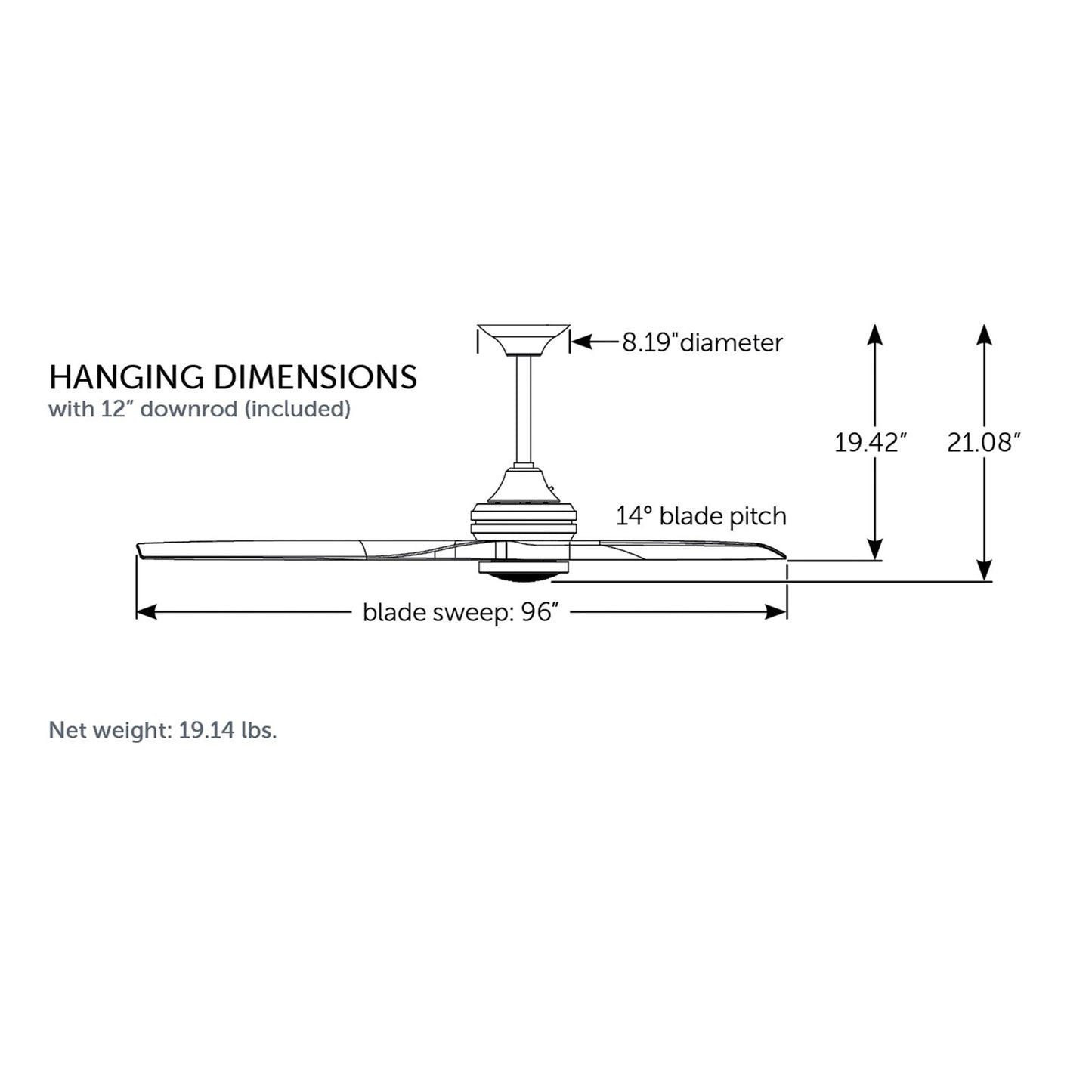 Fanimation Spitfire DC Custom 96in 1-Light Ceiling Fan | Brushed Satin Brass and Clear Glass | Covered Patio & Great Room | Model FPD6721BBS-96K-DWLK