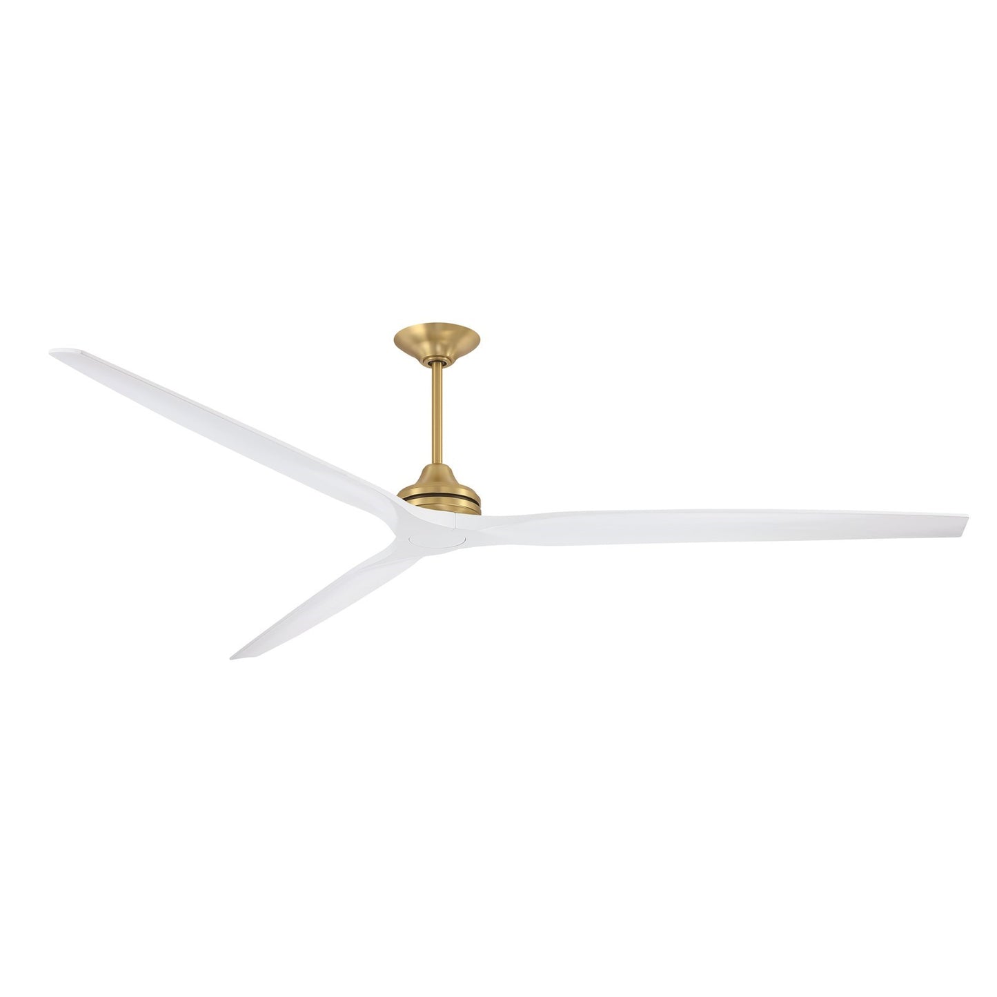 Fanimation Spitfire DC Custom 96in 3-Blade Downrod Ceiling Fan | Brushed Satin Brass and Matte White | Covered Patio | Model FPD6721BBS-96MW