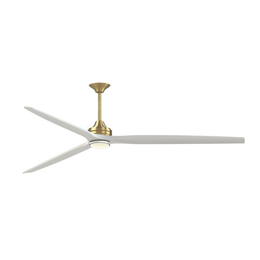 Fanimation Spitfire DC Custom 96in 3-Blade Downrod Ceiling Fan with LED Light | Brushed Satin Brass and Matte White | Model FPD6721BBS-96MW-DWLK