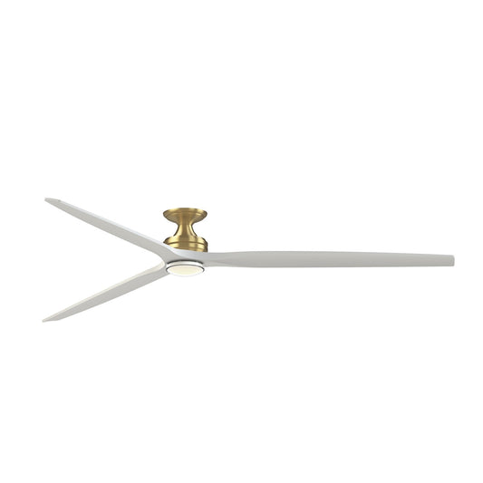 Fanimation Spitfire DC Custom 96in 3-Blade Flush Ceiling Fan with LED Light | Brushed Satin Brass and Matte White | Model FPD6721BBS-96MW-DWLK-F