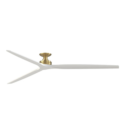 Fanimation Spitfire 96in Flush Ceiling Fan | Brushed Satin Brass and Matte White Blades | Covered Patio & Sunroom | Model FPD6721BBS-96MW-F