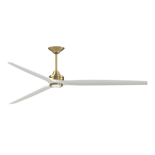 Fanimation Spitfire 96in Downrod Ceiling Fan with LED Light | Brushed Satin Brass and Matte White Blades | Covered Patio | Model FPD6721BBS-96MW-LK