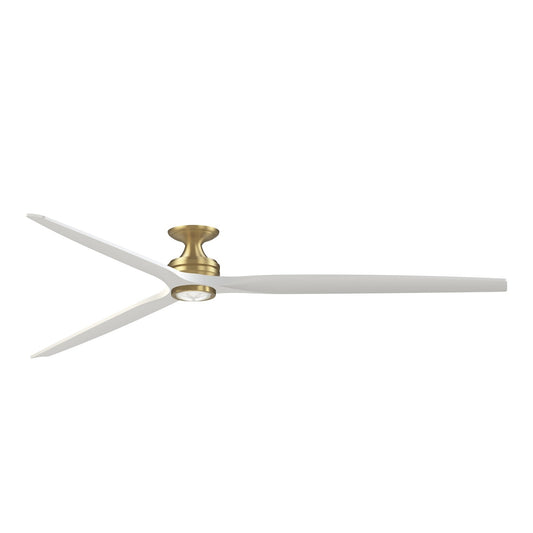 Fanimation Spitfire 96in Flush Ceiling Fan with LED Light | Brushed Satin Brass and Koa Blades | Covered Patio & Sunroom | Model FPD6721BBS-96MW-LK-F