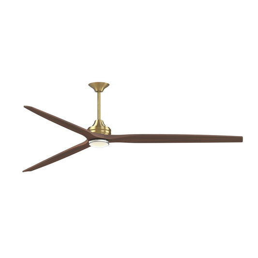 Fanimation Spitfire 96in Downrod Smart Ceiling Fan | Brushed Satin Brass and Whiskey Wood Blades | Covered Patio & Great | Model FPD6721BBS-96WK-DWLK