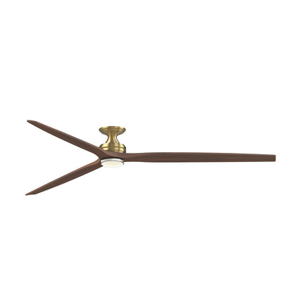 Fanimation Spitfire 96in Flush Smart Ceiling Fan | Brushed Satin Brass and Whiskey Wood Blades | Covered Patio & Great | Model FPD6721BBS-96WK-DWLK-F