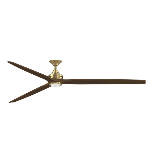 Fanimation Spitfire DC Custom 96in Downrod Ceiling Fan with LED Light | Brushed Satin Brass and Whiskey Wood | Covered | Model FPD6721BBS-96WK-LK