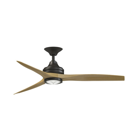 Fanimation Spitfire DC Custom 54in Downrod Smart Ceiling Fan | Dark Bronze and Natural Buttonwood Blades | Covered Patio | Model FPD6721BDZ-54N-LK