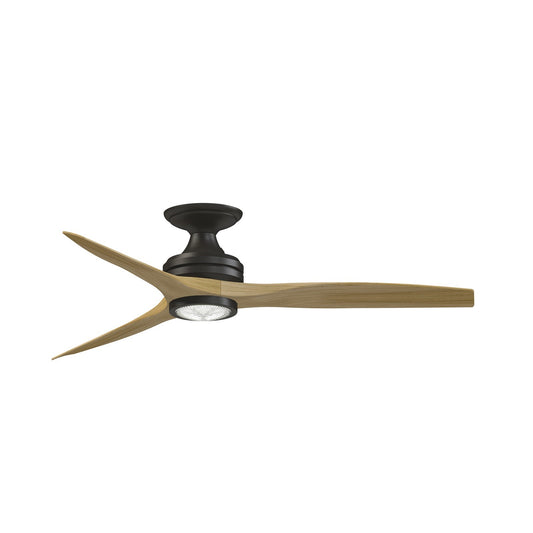 Fanimation Spitfire DC Custom 54in Flush Smart Ceiling Fan | Dark Bronze and Natural Buttonwood Blades | Covered Patio | Model FPD6721BDZ-54N-LK-F