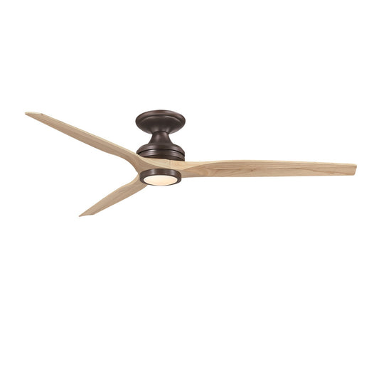 Fanimation Spitfire 64in Flush Smart Ceiling Fan | Dark Bronze and Natural Buttonwood | Covered Patio & Living Room | Model FPD6721BDZ-64N-LK-F