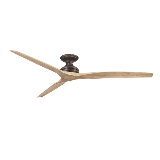Fanimation Spitfire 72in Flush Smart Ceiling Fan | Dark Bronze and Natural Buttonwood | Covered Patio & Low Ceiling | Model FPD6721BDZ-72N-F
