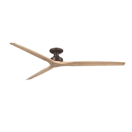 Fanimation Spitfire DC Custom 84in Flush Smart Ceiling Fan | Dark Bronze and Natural Buttonwood Blades | Covered Patio | Model FPD6721BDZ-84N-F