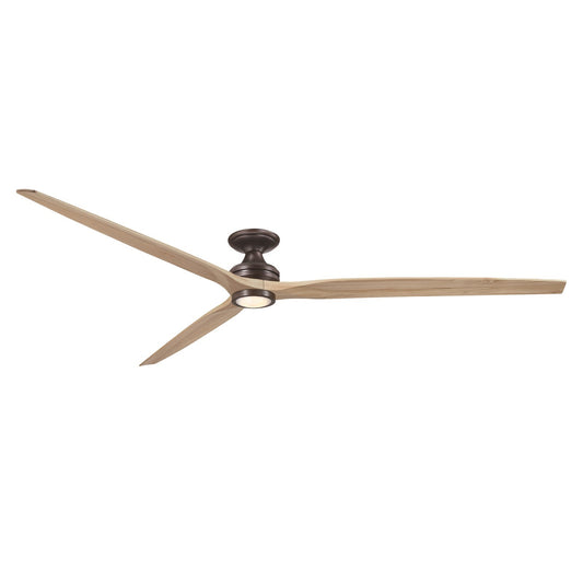 Fanimation Spitfire 96in Flush Smart Ceiling Fan with LED CCT Select Light Kit | Dark Bronze and Natural Buttonwood | Model FPD6721BDZ-96N-LK-F