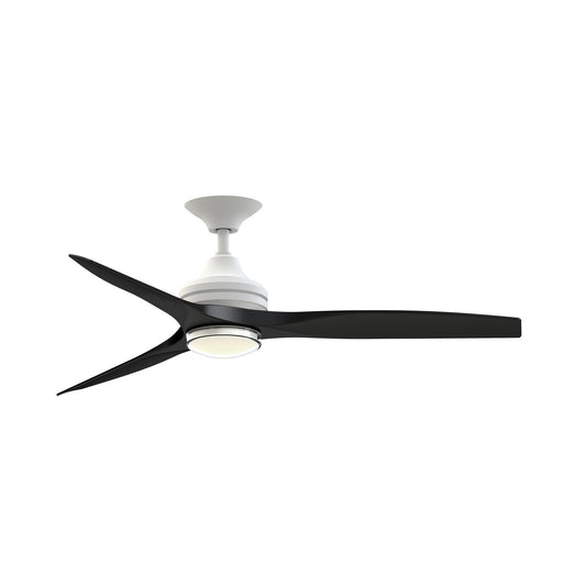 Fanimation Spitfire DC Custom 54in 1-Light Ceiling Fan | Matte White and Black Buttonwood | Covered Patio & Indoor | Model FPD6721BMW-54BL-DWLK