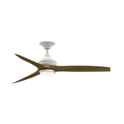 Fanimation Spitfire 54in 1-Light Smart Ceiling Fan | Matte White and Koa Wood | Covered Patio & Living Room | Model FPD6721BMW-54K-DWLK