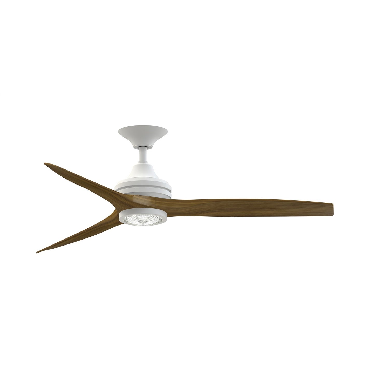 Fanimation Spitfire DC Custom 54in Downrod Smart Ceiling Fan | Matte White and Koa Wood Blades | Covered Patio & Bedroom | Model FPD6721BMW-54K-LK