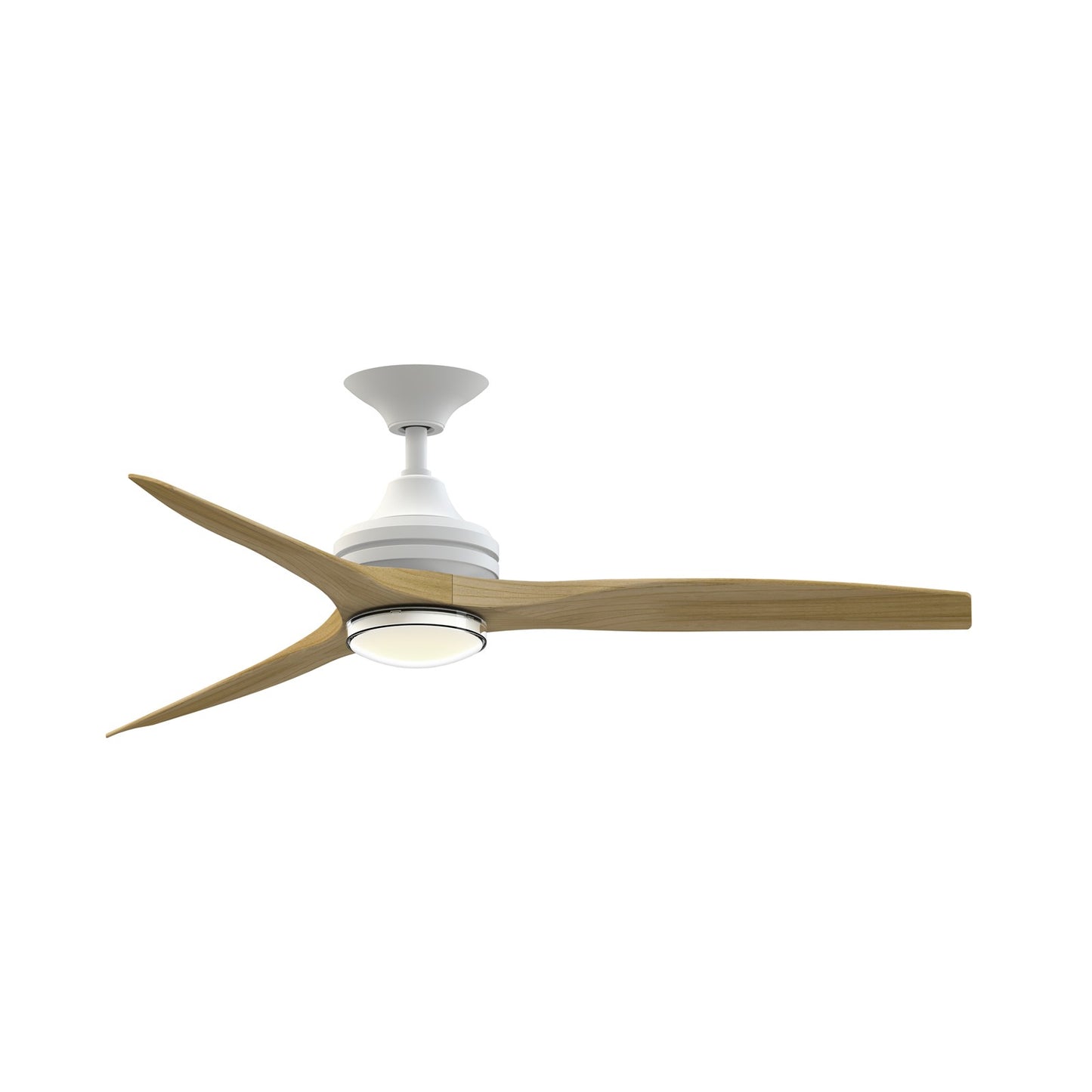 Fanimation Spitfire 54in 1-Light Ceiling Fan | Modern Matte White and Natural Buttonwood | Covered Patio & Bedroom | Model FPD6721BMW-54N-DWLK