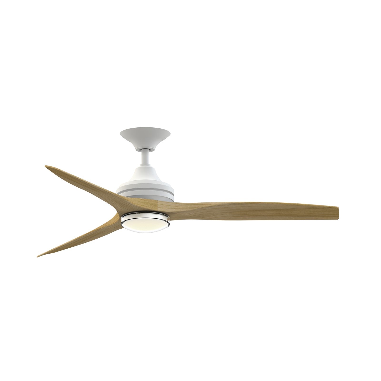Fanimation Spitfire 54in 1-Light Ceiling Fan | Modern Matte White and Natural Buttonwood | Covered Patio & Bedroom | Model FPD6721BMW-54N-DWLK