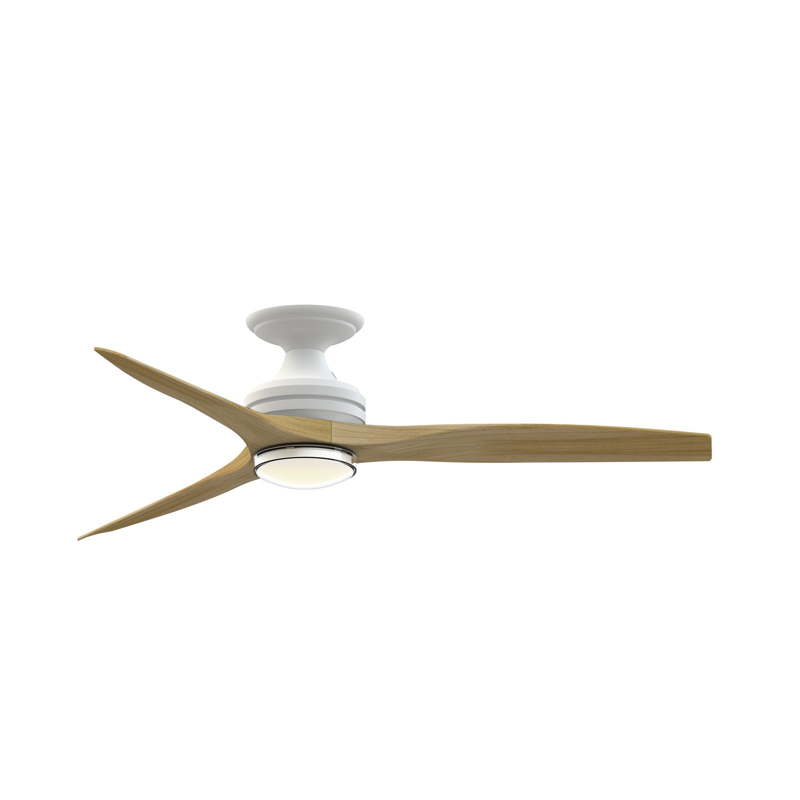 Fanimation Spitfire 54in 1-Light Flush Ceiling Fan | Modern Matte White and Natural Buttonwood | Covered Patio | Model FPD6721BMW-54N-DWLK-F