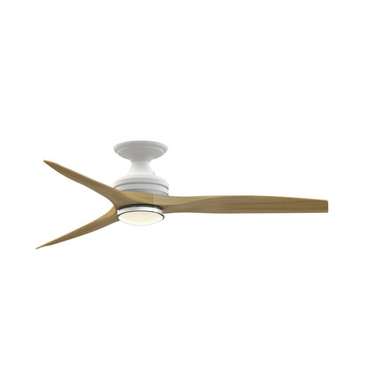 Fanimation Spitfire 54in 1-Light Flush Ceiling Fan | Modern Matte White and Natural Buttonwood | Covered Patio | Model FPD6721BMW-54N-DWLK-F