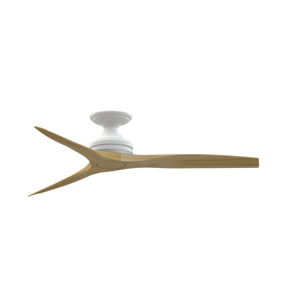 Fanimation Spitfire DC Custom 54in Flush Ceiling Fan | Matte White and Natural Buttonwood | Covered Patio & Bedroom | Model FPD6721BMW-54N-F