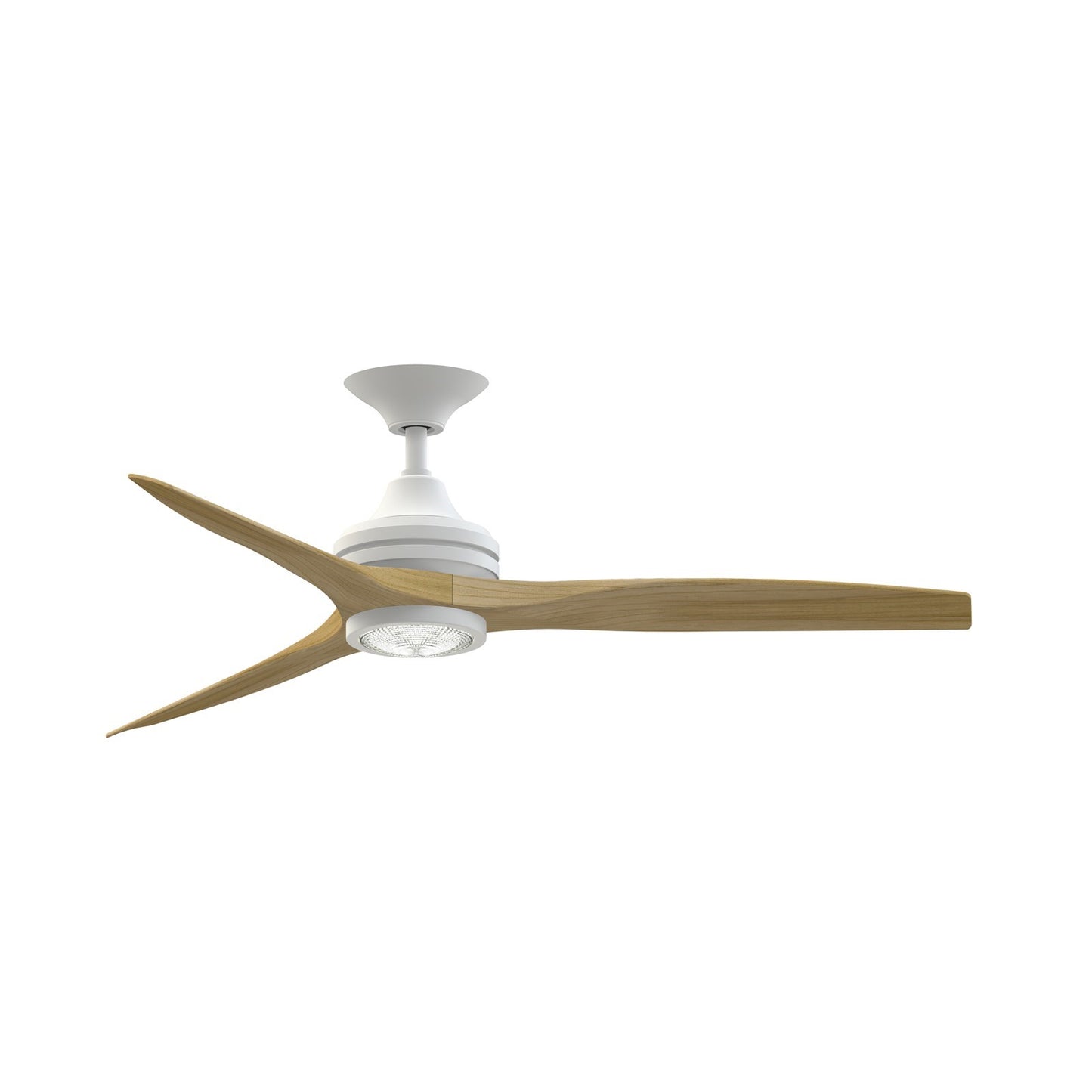 Fanimation Spitfire DC Custom 54in Ceiling Fan with LED Light Kit | Matte White and Natural Buttonwood | Covered Patio | Model FPD6721BMW-54N-LK