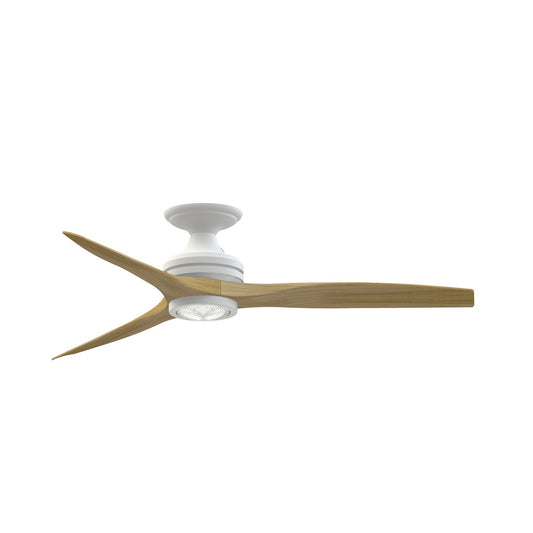Fanimation Spitfire DC Custom 54in Flush Ceiling Fan with LED Light Kit | Matte White and Natural Buttonwood | Covered | Model FPD6721BMW-54N-LK-F