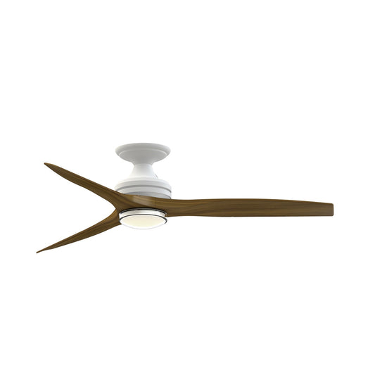 Fanimation Spitfire 54in Flush 1-Light DC Smart Ceiling Fan | Matte White and Whiskey Wood | Covered Patio & Living | Model FPD6721BMW-54WK-DWLK-F