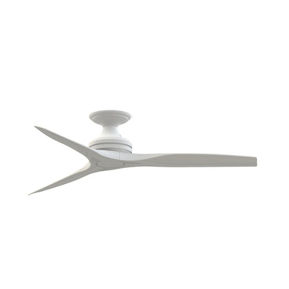 Fanimation Spitfire DC Custom 54in Flush Smart Ceiling Fan | Matte White and White Washed Buttonwood | Covered Patio | Model FPD6721BMW-54WW-F