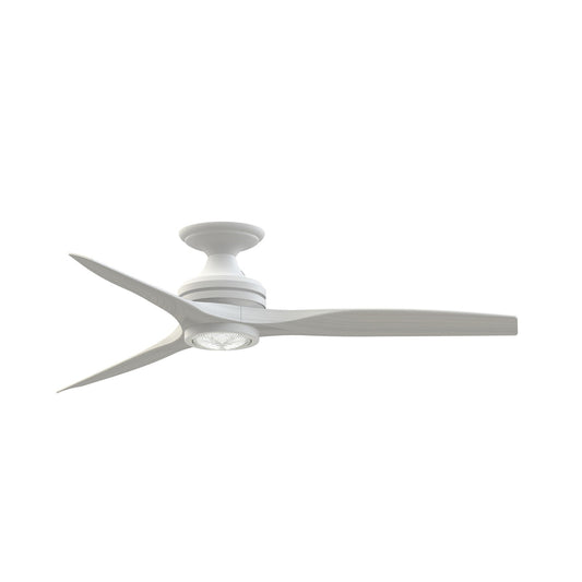 Fanimation Spitfire DC Custom 54in Flush Smart Ceiling Fan with LED Light Kit | Matte White and White Washed Buttonwood | Model FPD6721BMW-54WW-LK-F