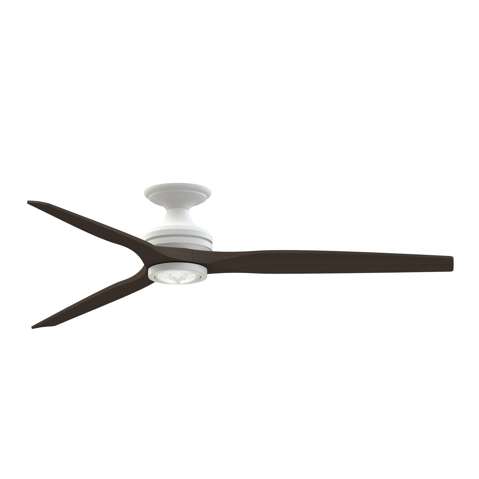Fanimation Spitfire DC Custom 64in Flush Ceiling Fan with LED | Matte White and Dark Walnut | Covered Patio & Bedroom | Model FPD6721BMW-64DWALKF
