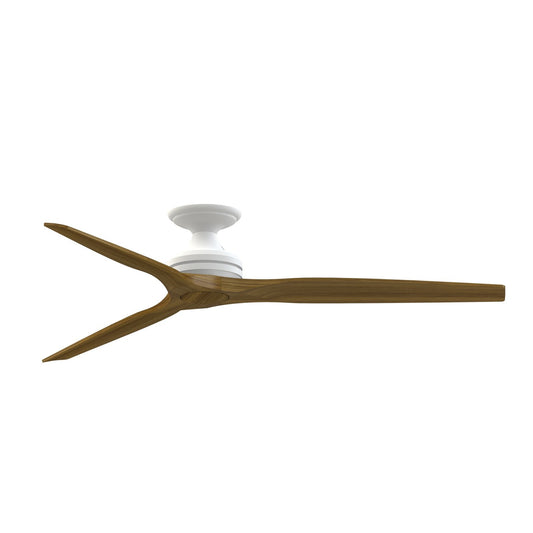 Fanimation Spitfire DC Custom 64in Flush Ceiling Fan | Matte White and Koa Wood Blades | Covered Patio & Sunroom | Model FPD6721BMW-64K-F