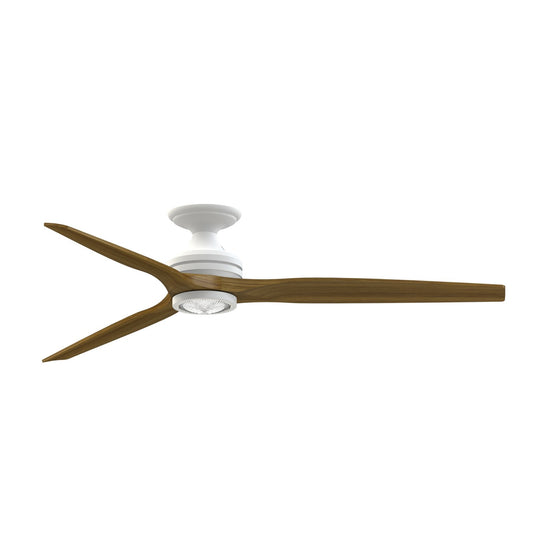 Fanimation Spitfire 64in Flush Smart Ceiling Fan | Matte White and Koa Wood Blades | Covered Patio & Bedroom | Model FPD6721BMW-64K-LK-F