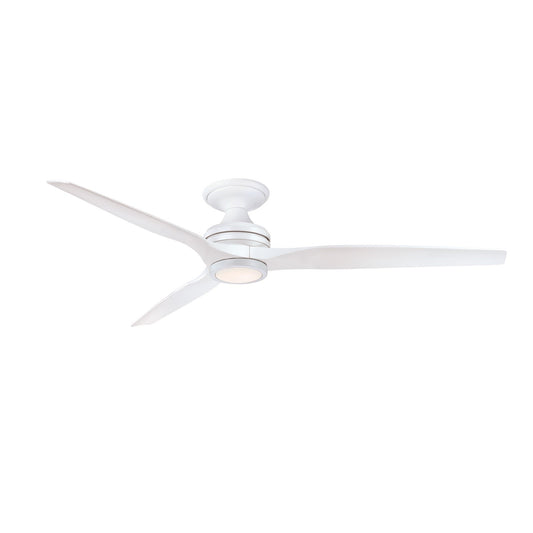 Fanimation Spitfire DC Custom 64in Flush Ceiling Fan with LED Light Kit | Matte White and Matte White Buttonwood Blades | Model FPD6721BMW-64MW-LK-F